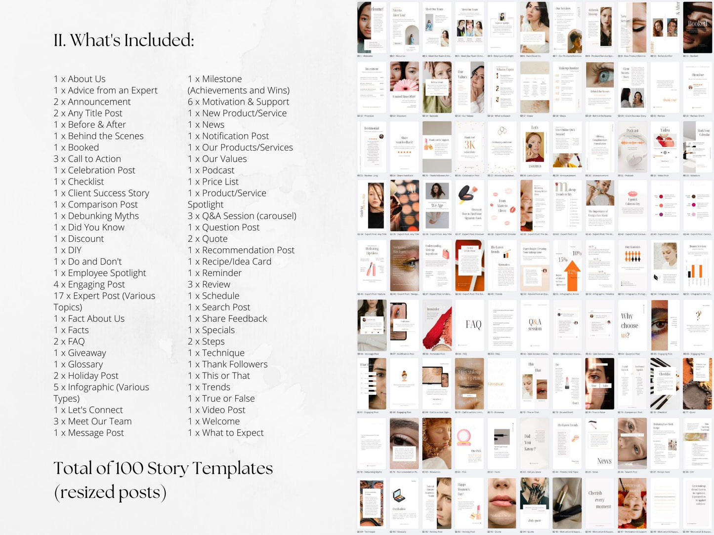 300 Beige Make Up Bundle: Post, Story, and Highlight Cover Templates