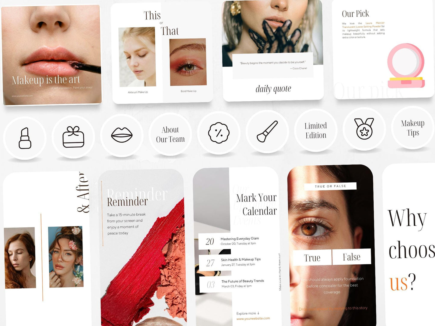 300 Beige Make Up Bundle: Post, Story, and Highlight Cover Templates